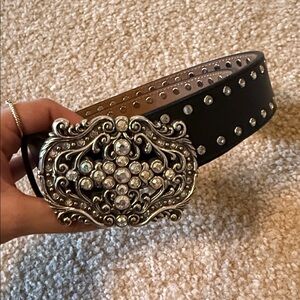 Brighton brand Black rhinestone Studded Belt with rhinestones